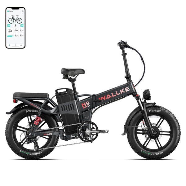 Wallke H9 AWD 2000W double moteur 48V 60AH batterie Samsung 20 pouces VTT Fat Bike Shimano 7 vitesses-Noir