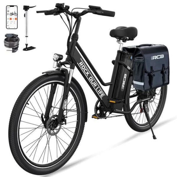 RCB 26" Vélo Électrique Urbain avec APP, 7 Vitesses, Autonomie 30-50 km, Double Frein à Disque, Sacoche Étanche Offerte
