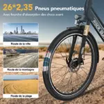 RCB 26" Vélo Électrique Urbain avec APP, 7 Vitesses, Autonomie 30-50 km, Double Frein à Disque, Sacoche Étanche Offerte – Image 6