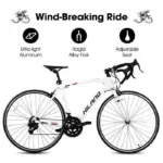 Hiland Véloe Route Course 700c Racing Bike City-Véloe de Route Ville avec 14 Vitesses-Transmission 57cm-Blanc – Image 3