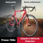 Hiland Vélo de route 28",14 vitesses,cadre en aluminium700c,Cyclisme sur route,pour hommes et femmes,Rose – Image 5