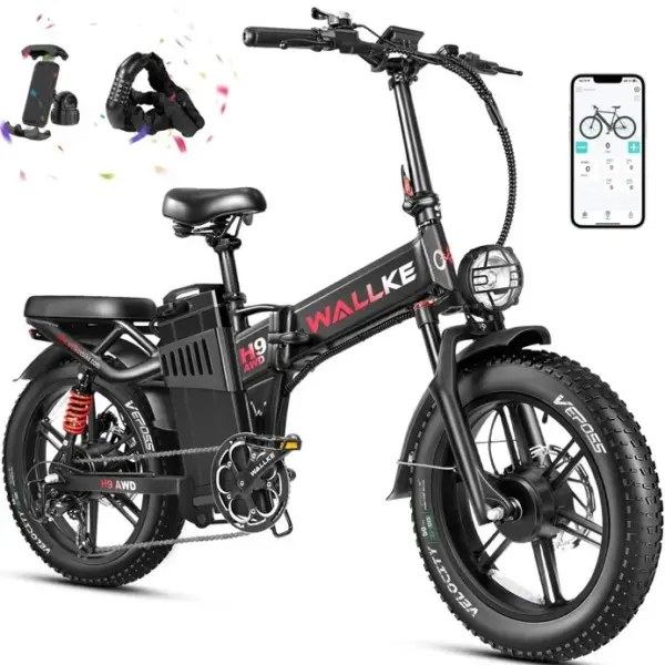 Wallke H9 AWD 2000W double moteur 48V 60AH batterie Samsung 20 pouces VTT Fat Bike Shimano 7 vitesses-Noir