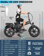 Wallke H9 AWD 2000W double moteur 48V 60AH batterie Samsung 20 pouces VTT Fat Bike Shimano 7 vitesses-Noir – Image 5