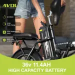 AVDLEU - Vélo Électrique Pliable - Roues 16" - Moteur 250W 25km/h - Batterie 36V 11.4Ah - Autonomie 40-80km (Mode ASSIST) - Noir – Image 6
